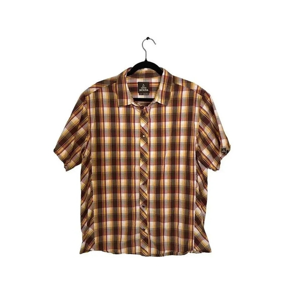 Prana Men’s Plaid Pearl Snap Button Down Short Sleeve Shirt Multicolor Size L - Picture 1 of 5